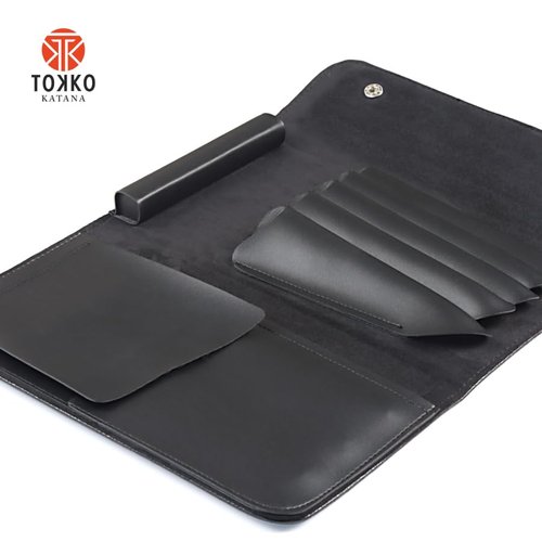 Tokko Katana Professional Shear Case – Black Textured Leatherette 5-Slot Holder for Hair Cutting Shears, Scissors & Combs – Snap Closure, Portable & Protective Folding Pouch for Stylists & Barbers