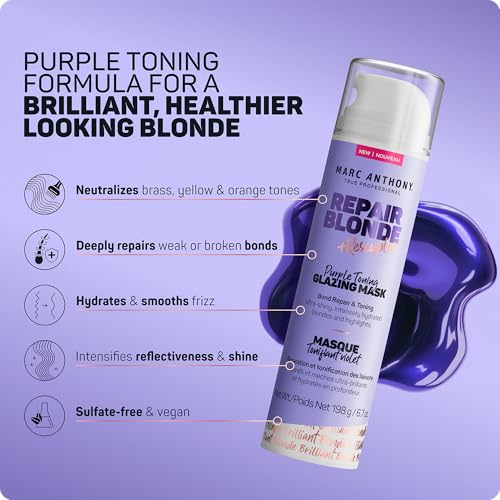 Marc Anthony Purple Toning Glazing Mask, Repair Blonde Rescueplex Color Care - Neutralizes Brassy Tones and Repairs Damaged Hair, 6.7oz