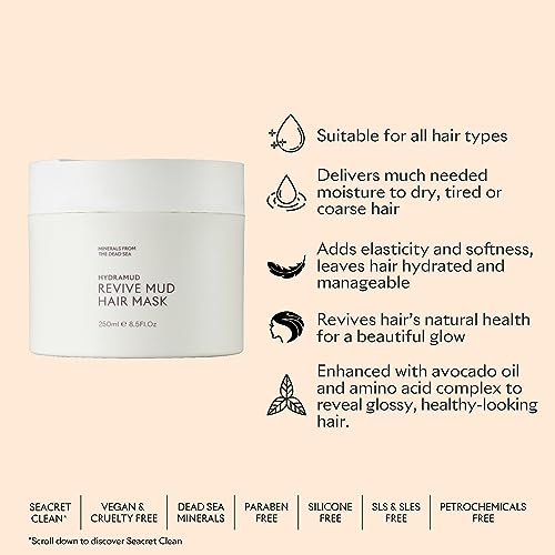 SEACRET Mud Hair Mask with Argan Oil & Minerals From The Dead Sea, A Reviving Hair Mask For Damaged Hair, Suitable For All Hair Types, 8.5 FL.OZ