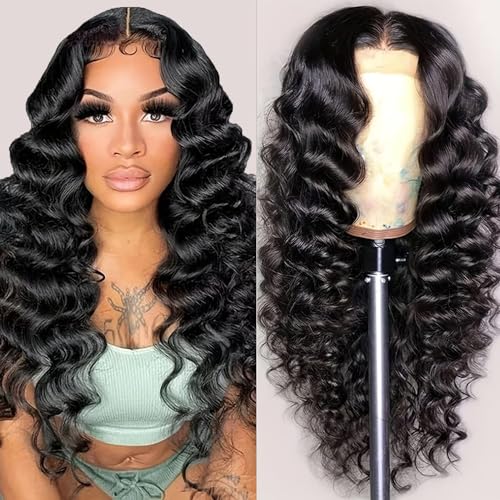 Deep Wave Lace Front Wigs Human Hair 180 Density Glueless Wigs for Women 13x4 HD Transparent Lace Front Wigs Pre Plucked with Baby Hair 26 Inch