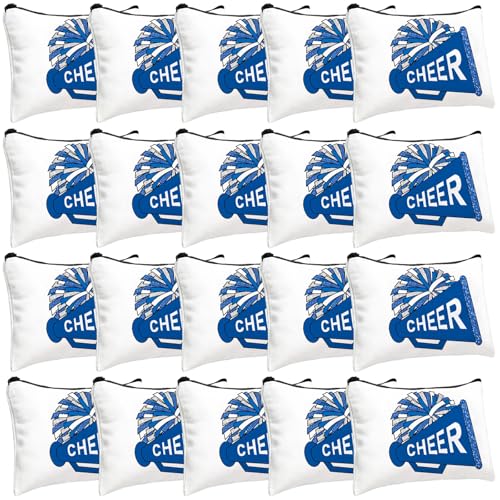 20 Pcs Cheer Makeup Bag Cheer Teams Gifts Canvas Makeup Case Cheerleader Teams Gifts Zipper Pouch for cheerleading Teammates Party Supplies(Blue)