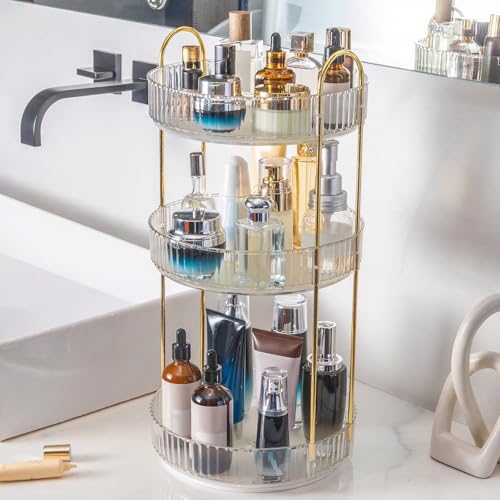 360¡Æ Rotating Makeup Organizer, Bathroom Make Up Spinning Holder Rack, Large Capacity Cosmetics Storage Vanity Shelf Countertop, Fits Cosmetics, Perfume, Skincare, Lipsticks(3 Tiers, Clear)