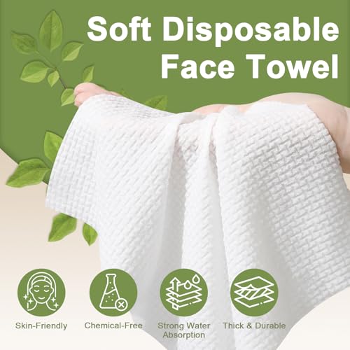 Disposable Face Towels, 50 Count Ultra Soft Biodegradable Facial Cleansing Cloths, Lint-Free Makeup Remover Cloth in Paper Box