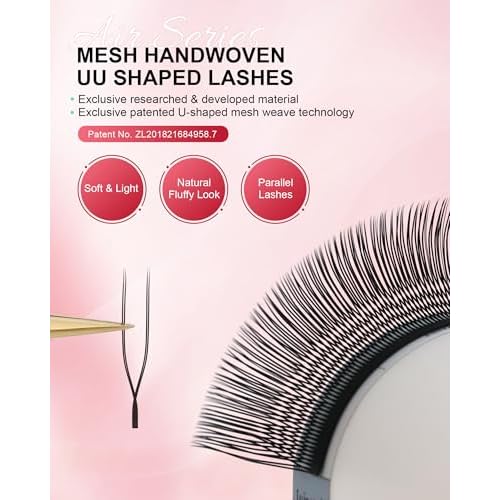 NAGARAKU U Eyelash Extensions Supplies 2D UU Lash Easy Fan Russian Volume Crisscross Eyelashes Handwoven U Shaped Mesh Wispy Clusters 12 Rows Eye Lashes Matte Black - 0.07D Curl 8-15 Mix