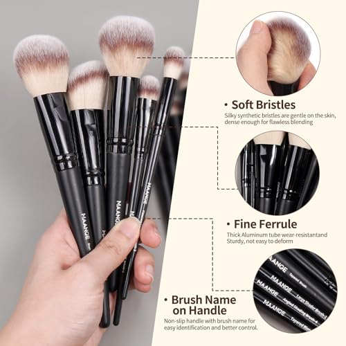 MAANGE 37 Pcs Makeup Brush Set Premium Synthetic Make Up Brushes Foundation Eye Shadow Powder Concealers Brushes Set for Beginners & Professional Makeup Tool Set (Black)
