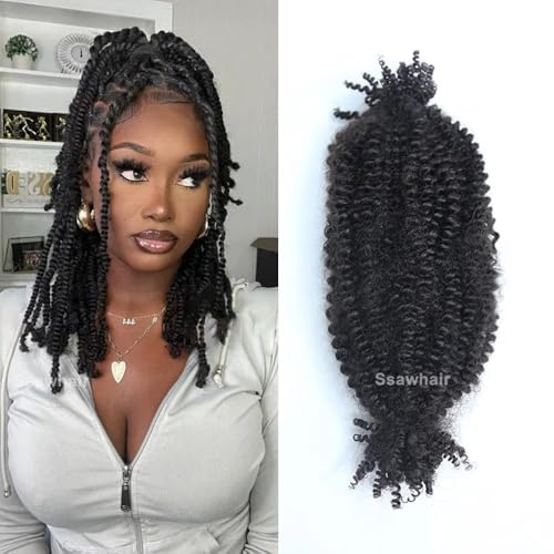 Afro Kinky Curly Human Hair Bulk Springy Twist Hair Extensions For Twist Braiding Locs Hair Pre-Separated Springy Afro Twist Human Hair Extensions 20 Inch 200g