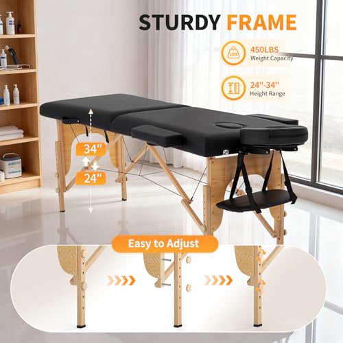 BestMassage Massage Bed Portable Massage Table 24 inch Wide Lash Bed Height Adjustable 2 Folding Spa Table with Non-Woven Bag for Spa Footmassage Facial CareSpa Tattoo