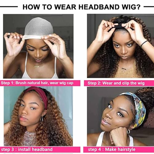 Ombre Curly Headband Wig Human Hair P4/27# Deep Wave Head band Wig for Women Brazilian Highlight Virgin Human Hair Headband Wig for Women 30 Inch