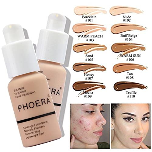 PHOERA Foundation Full Coverage,and 2024 New PHOERA Foundation Makeup for Mature Skin, Wrinkles Matte Natural Finish for a Flawless Complexion with Medium Coverage (102+N02/Nude+Nude)