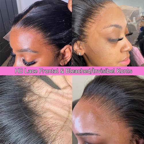 CITY GIRL 34 Inch Body Wave Lace Front Wigs Human Hair Pre Plucked 13x4 hd Transparent Lace Frontal Body Wave Human Hair Wig for Women 200 Density Natural Black