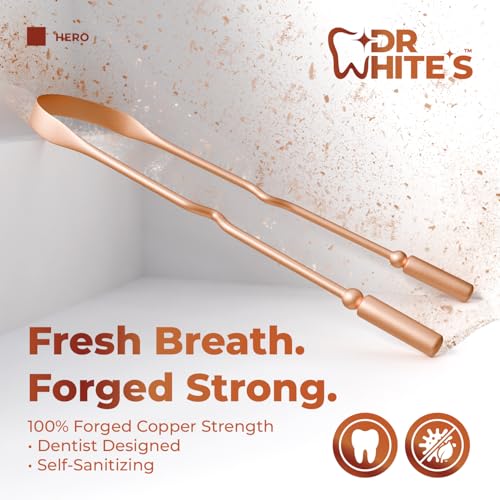 Dr. White¡¯s Copper Tongue Cleaner ? Dentist-Formulated Dual-Grip Design for Fresh Breath & Everyday Oral Detox ? 100% Forged Copper, For Adults & Kids, Rust-Resistant, Built to Last