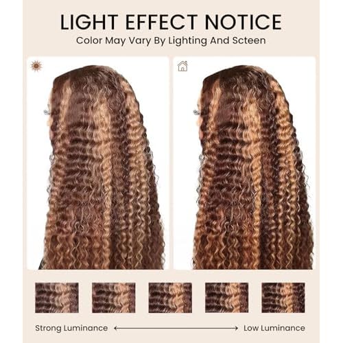 Glueless Wigs Human Hair Pre Plucked Pre Cut Highlight Ombre Deep Wave Lace Front Wigs 180 Density 5x5 HD Lace Closure Wigs For Black Women,Beginner Friendly 28 Inch