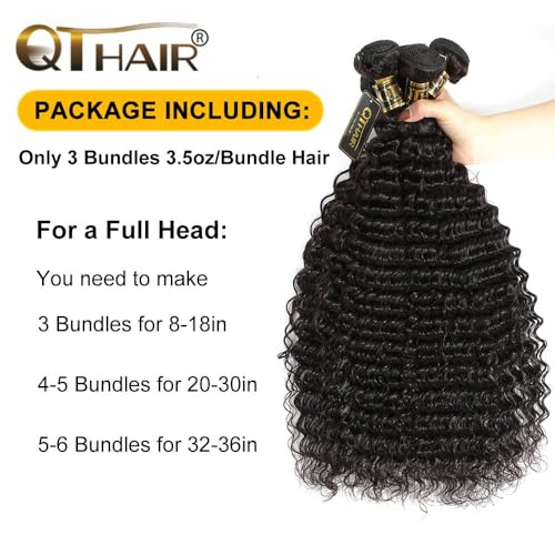 QTHAIR 16A Deep Wave Bundles 4 Bundles Human hair Brazilian Hair Deep Wave Bundles 100% Unprocessed Virgin Deep Curly Wavy Human Hair for Black Women (14 16 18 20Inch) Hair Extensions