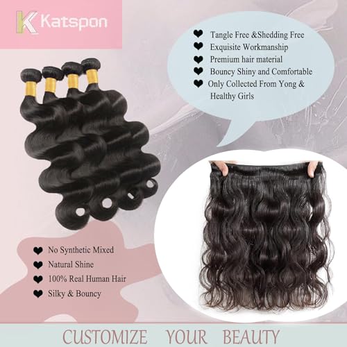 12A Human Hair Bundles 20 22 24 26 Inch Body Wave 100% Unprocessed Brazilian Virgin Hair 4 Bundles Human Hair Extensions Quick Weave Natural Black