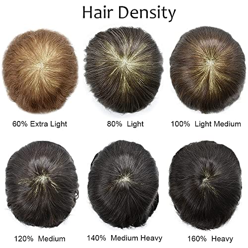 Toupee for Men Hair Piece Real Human Hair Full Poly Hair System for Men Hair Replacement Systems Invisible Thin Skin Natural Looking Protesis Capilar Para Hombre 8x10 1B# OFF BLACK 120% Density