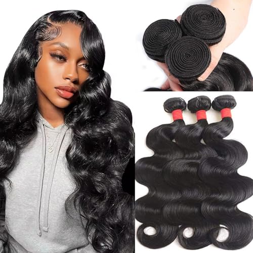 Body Wave Bundles Human Hair 14 16 18 Inch Human Hair Bundles 3 Wavy Bundles 12A Brazilian Unprocessed Virgin Hair Extensions Human Natural Color Hair