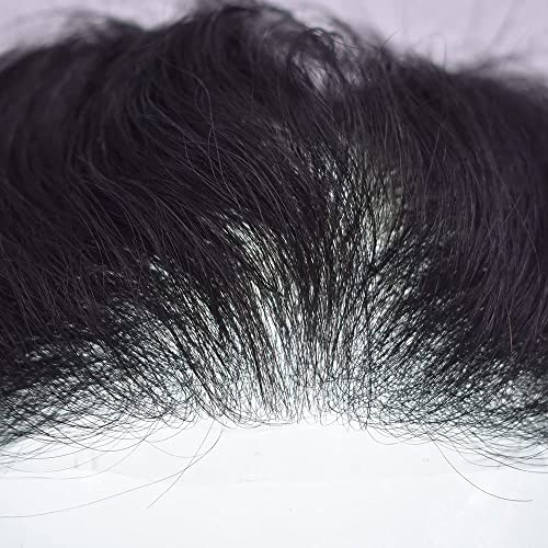 Toupee for Men Thin Skin PU Injection Mens Wig Unit Real Natural Human Hair Piece Mens Replacement System (1B# Natural Black)