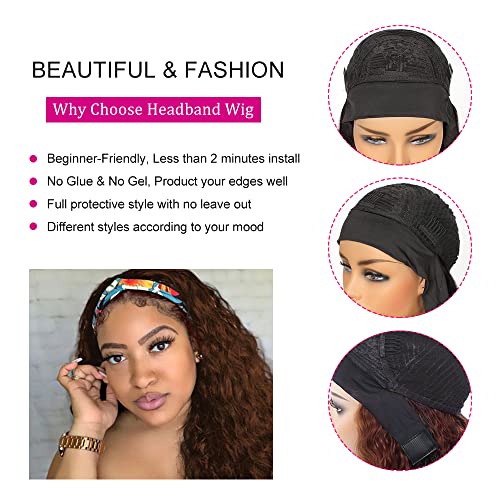28 Inch #4 Chocolate Brown Headband Wig Human Hair 150% Density Grade 8A Unprocessed Brazilian Virgin Hairs Machine Made Brown Deep Wave Headband Wig Human Hair None Lace Front Wig