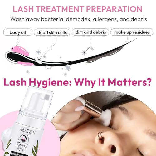 100ML Lash Shampoo for Lash Extensions.Gentle Eyelash Cleanser 1 Pcs USB Lash Fan 50 Pcs Eyelash Brushes 100 Pcs Micro Brush 2 Pcs Lash Shampoo Brush 2 Pcs compressed Sponge and Rinse Bottle