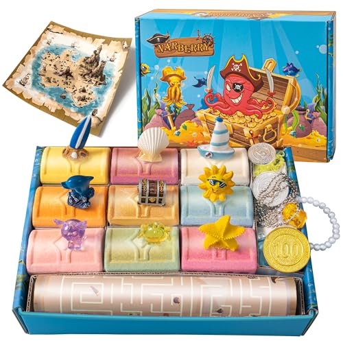Bath Bombs for Kids with Surprise Toys Inside, 9 Pack Treasure Chest Bath Bombs Gift Set, Handmade Bubble Bath Fizzes Bomb with Toys, for Child-Safe, Fun & Educational, Ideal Gift for Kids