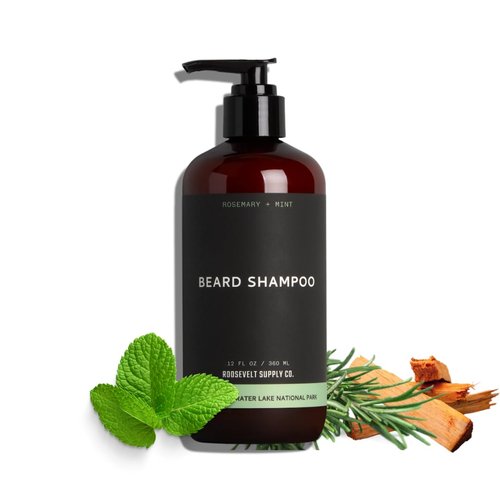 Roosevelt Supply Co. Revitalize Your Beard Natural Beard Shampoo - Sulfate-Free Rosemary & Mint Care, Ideal for Beard Growth, Clean, Healthy Beard. Cruelty Free. 12 FL OZ