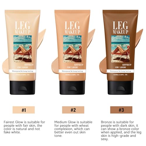 Legs Makeup Waterproof with Brush - No Transfer Body Concealer for Varicose Veins Appearance, Tattoo & Scar Cover Up for All Skin Tones, Waterproof (Medium)