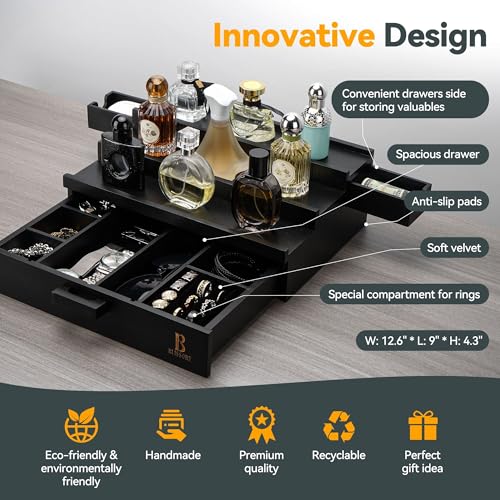 Cologne Organizer for Men ? Gifts for Dad, Husband ? Perfume Organizer for Men with Velvet Drawer ? Elegant 3-Tier Perfume Display Stand & Fragrance Shelf ? Mens Birthday Gift