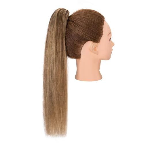 TESS Human Hair Claw Clip Ponytail Extension Real Remy Hair long ponytail extension for Women Straight, 22 Inch, Chocolate Brown Mixed Light Brown