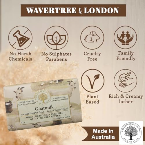 Wavertree & London Natural Goat Milk Soap Bars (2 Bars) ? 7oz Individually Wrapped, French Triple Milled Moisturizing Bath Bar Soap Enriched with Shea Butter, Chemical-Free Sensitive Skin Bar Soap