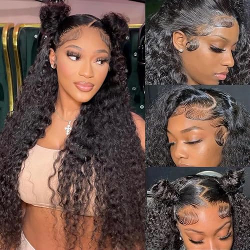 abbildung 30inch Highlight Ombre Lace Front Wig Human Hair 13x6 HD Honey Blonde 4/27 Deep Wave Lace Frontal Wigs Glueless Wigs Human Hair Pre Plucked with (Black, 26 Inch Black, deep wave)