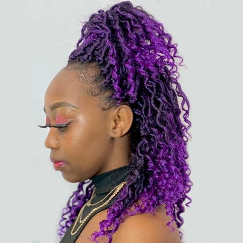 Purple River Locs Crochet Hair Black Women 8 Packs 10Inch Short Goddess Locs Crochet Hair Curly Faux Locs Hair Pre Looped Crochet Braids Hair Boho Hippie Locs Hair Extensions(#T1B/Purple 10inch)