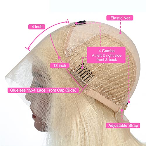 613 Blonde Short Bob Wig Human Hair 13X4 Lace Front Wigs with Baby Hair for Black Women Pre Plucked Straight Brazilian Virgin Hair Lace Frontal Wig 150% Density 12 Inch