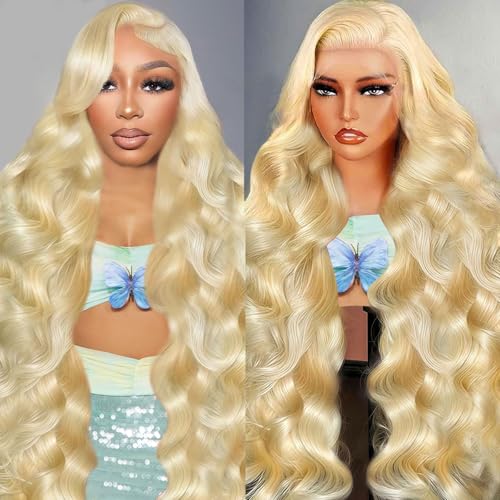 32 Inch 613 Lace Front Wig Human Hair 200 Density Blonde Wig Human Hair 13X6 Body Wave HD Lace Front Wigs Human Hair Pre Plucked 10A Blonde 613 HD Transparent Lace Frontal Glueless Wigs For Women