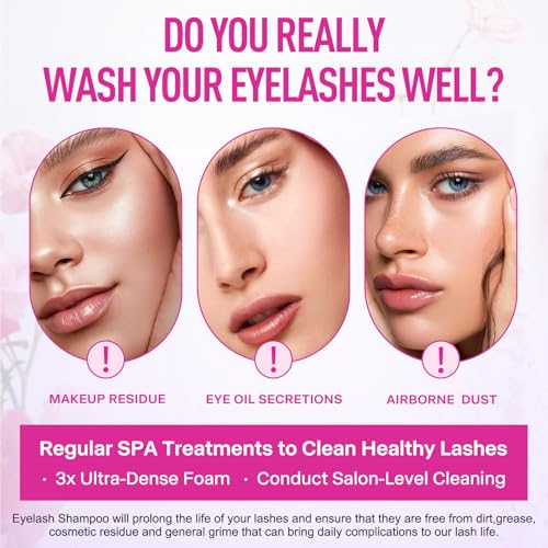 Whipped Lash Cream Shampoo-Shmian 3X Concentrated Foam Cleanser, 100ML Unscented Eyelash Extension Cleaning Kit for Home and Salon Use