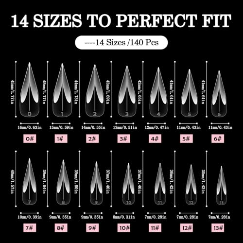 Curved Stiletto Nail Dual Forms for Poly Gel Extension of 3D Eagle Claw, Hawk Shape Full Cover Acrylic Nail Forms, Reusable Nail Molds for Halloween Nail Art Design 140 Pcs 14 sizes