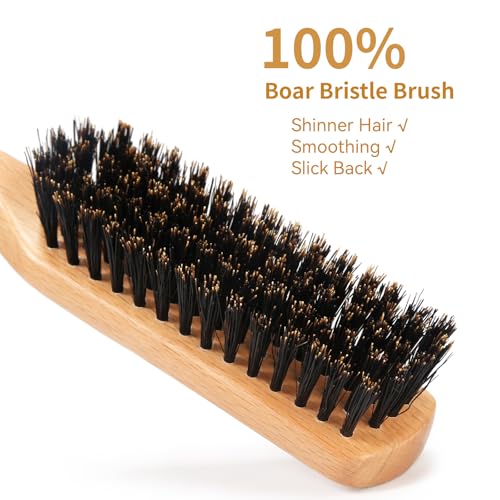 Slick Back Hair Brush & Hair Wax Stick Set ?Boar Bristle Brush for Smooth Flyaways, Frizz, Baby Hair, Sleek Ponytail Buns and Edge & Control Styling