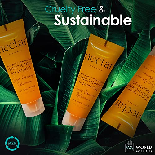 World Amenities - Nectar Bulk 2-in-1 Conditioning Shampoo | 300 Count | Sweet Orange Blossom, Mini Travel Size Toiletries (100% Recyclable Tube with Flip Top Cap) Hotel Amenities, for All Hair Types