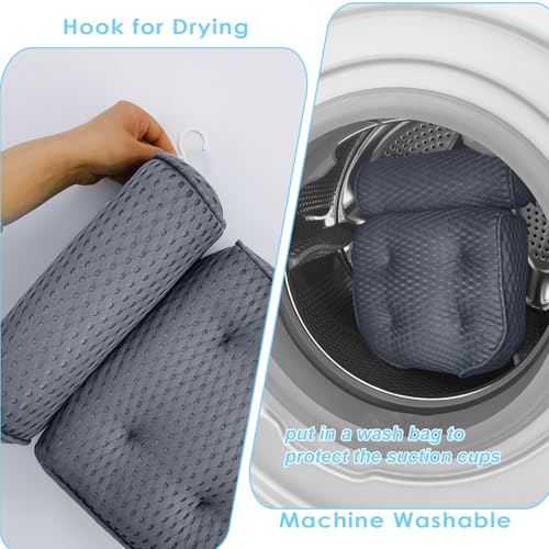 AEROiVi Luxury Bath Pillows for Tub£¬Bath Pillow Bathtub Pillows for Head and Neck Support Bath Cushion Made from Soft Spacer Mesh Material with Suction Cups,Gray