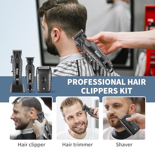 KEMEI Professional Hair Clippers for Men, Cordless Barber Clippers Set and Trimmers Kit, Rechargeable Electric Foil Shaver & Beard Trimmer, Men's Facial Grooming, Hair Cutting Tools, Gifts for Men