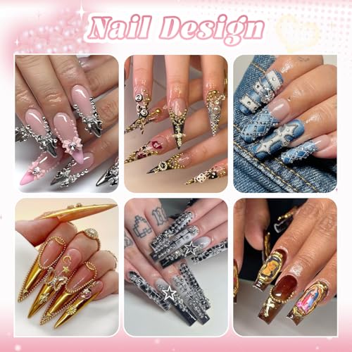 Flatback Pearls and Metal Nail Beads for Nail Art (Silver+Gold), Luxurious Pearl Nail Charms and Small Round Caviar Beads Nail Accessories for Acrylic Nail Tips Manicure Decor