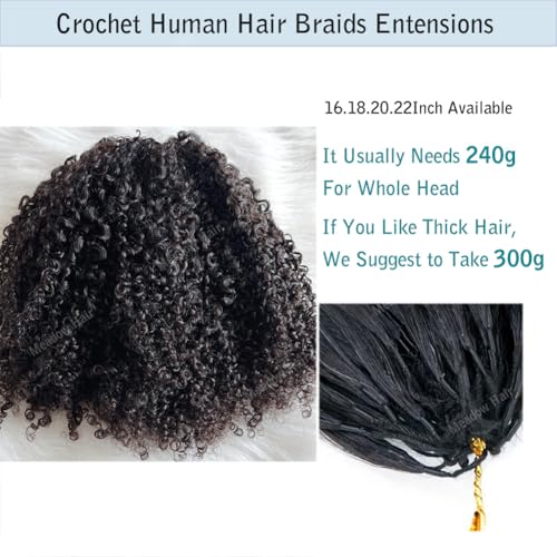 Knotless Pre Separated Human Hair Crochet Extensions for Braids Afro Kinky Curly Brazilian Virgin Feather Hair Bundles Boho Twist Braiding Hair for Black Women 18inch 120g