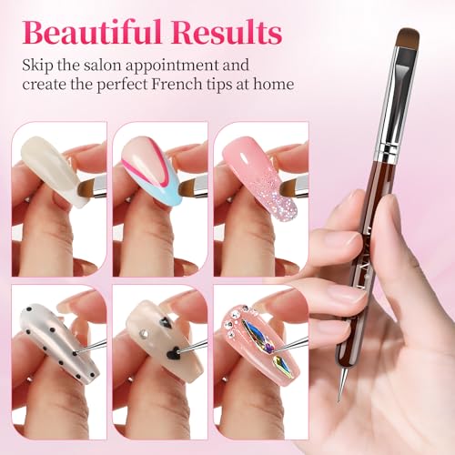 BQAN French Tip Brush Acrylic Nail Brush French Tip Clean up Brush 2 Way Nail Art Brushes with Dotting Tool for Nails Art Design Salon & Home Use (16#)