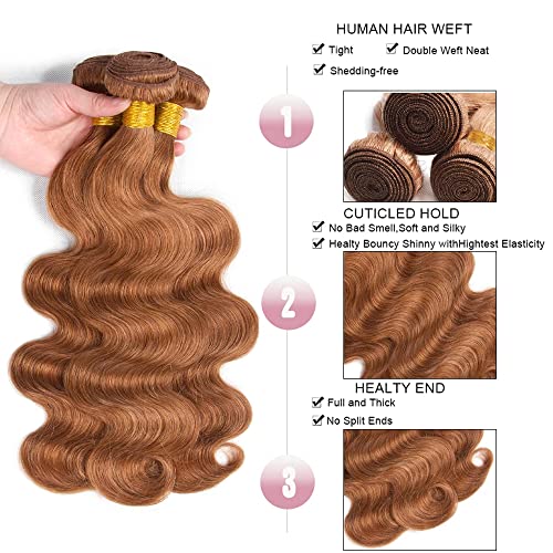 Color 30 Bundles Human Hair Light Brown Body Wave 3 Bundle 24 26 28 inch 8A Brazilian Unprocessed Virgin #30 Brown Human Hair Body Wave Bundles