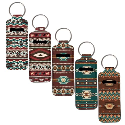 SEANATIVE 5 Pcs Lipstick Keychain Holder Lip Balm Holder Keychain Clip on Sleeve Chapstick Lip Gloss Holder Travel for Women