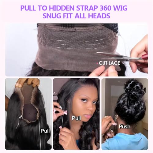 Body Wave 360 Lace Front Wigs Human Hair 28 Inch Hidden Strap HD Lace Front Wigs Human Hair 180 Density Drawstring 360 Full Lace Frontal Glueless Wigs Human Hair Pre Plucked Wig for Women