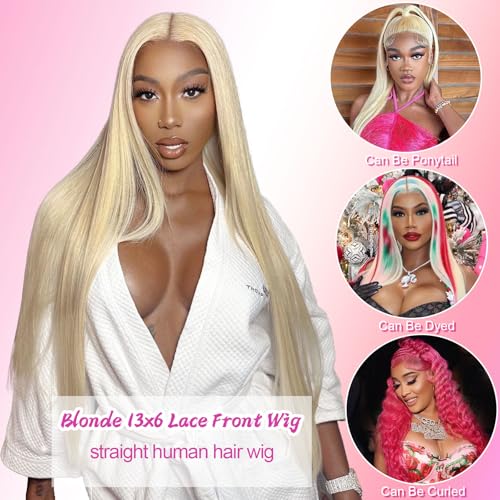 28 Inch 613 13x6 Lace Front Wig Human Hair 200 Density Straight 13x6 HD Lace Front Wigs Human Hair Pre Plucked 613 Blonde HD Lace Frontal Glueless Wigs for Women