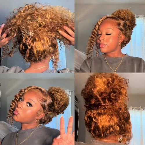 Hidden Strap 360 Water Wave 220% Density Honey Blonde Deep Curly Human Hair wig Ombre Deep Wave 4/27 Highlight Lace Front Wigs Pre Plucked Wet And Wavy Water Wave Wig for Women 18 Inch