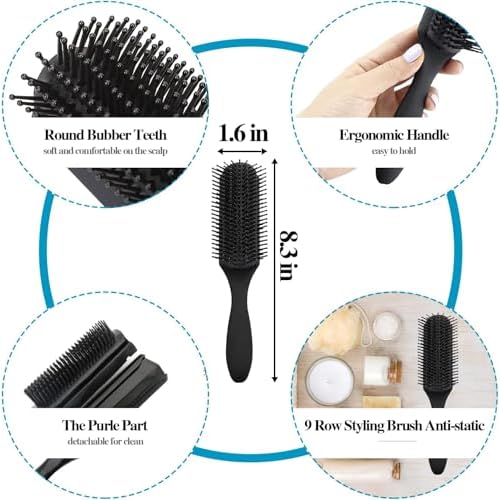 Aozzy 8Pcs Curly Hair Brush Set, Hair Brushes for Women, Round Brush for Blow Drying, Paddle Brush, Fit for Detangling Wet Long Thick Hair, Spray Bottle for Curly Wavy Hair, Family Daily Care (Golden)