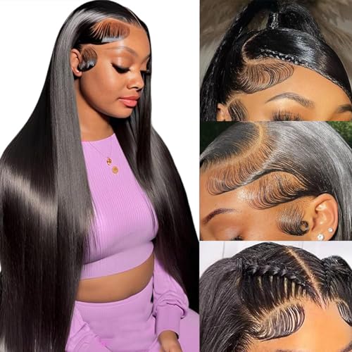 13x6 lace front wigs human hair 34 Inch Pre Plucked 200 Density HD Transparent Lace Front Wigs Human Hair Straight Lace Front Wigs With Baby Hair