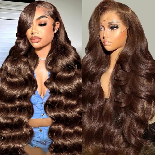 30 Inch Chocolate Brown Lace Front Wig Human Hair Body Wave 13x6 HD Lace Front Wigs Pre Plucked 4# Colored Brown Wig Human Hair Wigs For Black Women